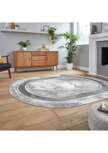 Dijital Baskılı Kaymaz Taban Yıkanabilir Oval Modern Yolluk Salon Halısı, V-O-Modern-46-Gümüş, fiyatları