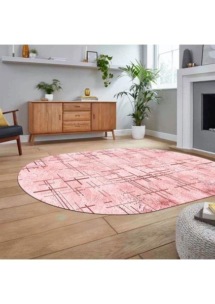 Dijital Baskılı Kaymaz Taban Yıkanabilir Oval Modern Yolluk Salon Halısı, V-O-Modern-89-Pembe, fiyatları