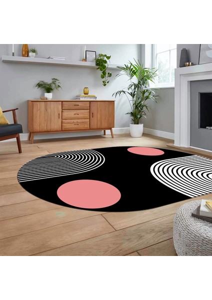 Dijital Baskılı Kaymaz Taban Yıkanabilir Oval Modern Yolluk Salon Halısı, V-O-Modern-52-Pembe,