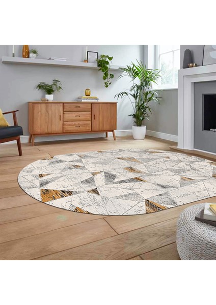 Dijital Baskılı Kaymaz Taban Yıkanabilir Oval Modern Yolluk Salon Halısı, V-O-Modern-82-Kahve, fiyatları