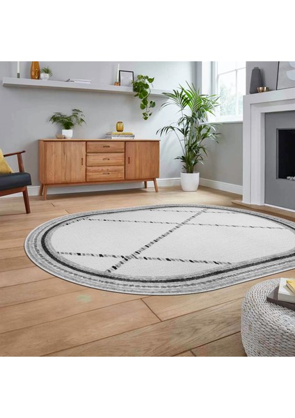 Dijital Baskılı Kaymaz Taban Yıkanabilir Oval Modern Yolluk Salon Halısı, V-O-Modern-76-Gri, fiyatları