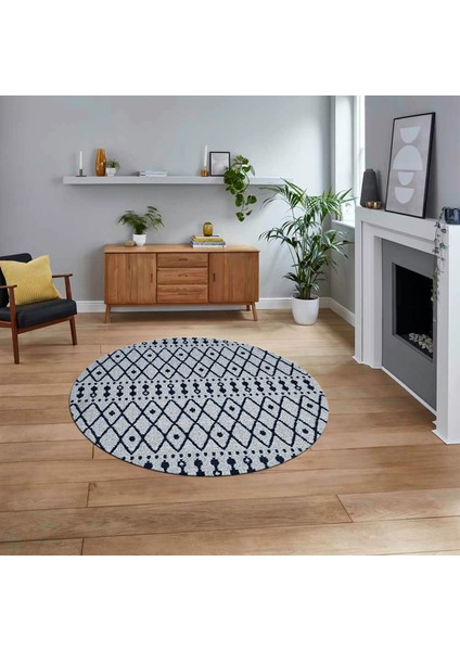Dijital Baskılı Kaymaz Taban Yıkanabilir Yuvarlak Modern Mutfak Salon Halısı, V-Y-Modern-84-Lacivert,