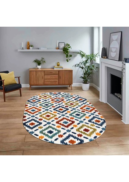 Dijital Baskılı Kaymaz Taban Yıkanabilir Oval Modern Yolluk Salon Halısı, V-O-Modern-23-Renkli,