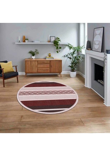 Dijital Baskılı Kaymaz Taban Yıkanabilir Yuvarlak Modern Mutfak Salon Halısı, V-Y-Modern-18-Bordo,
