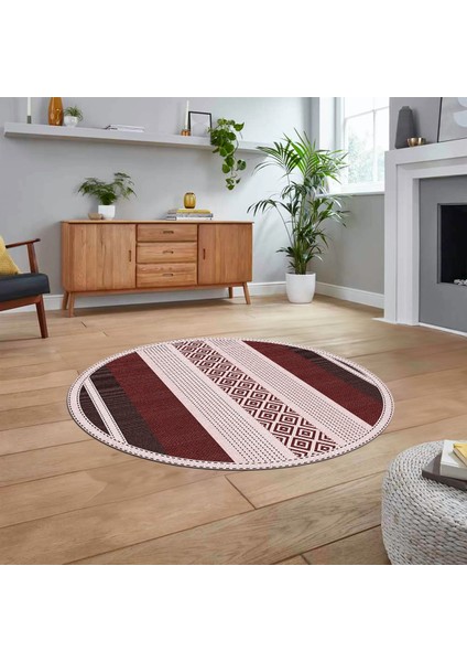 Dijital Baskılı Kaymaz Taban Yıkanabilir Yuvarlak Modern Mutfak Salon Halısı, V-Y-Modern-18-Bordo,