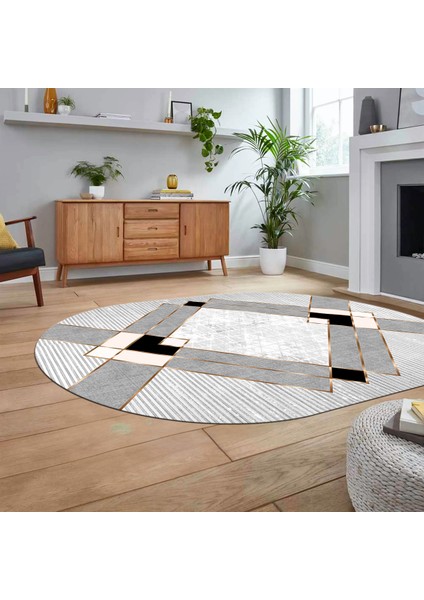 Dijital Baskılı Kaymaz Taban Yıkanabilir Oval Modern Yolluk Salon Halısı, V-O-Modern-12-Krem, fiyatları