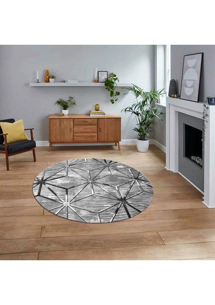 Dijital Baskılı Kaymaz Taban Yıkanabilir Yuvarlak Modern Mutfak Salon Halısı, V-Y-Modern-39-Gri,