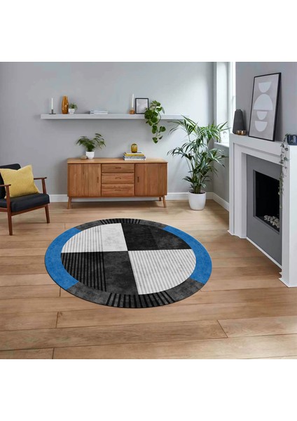 Dijital Baskılı Kaymaz Taban Yıkanabilir Yuvarlak Modern Mutfak Salon Halısı, V-Y-MODERN-107-ANTRAST,