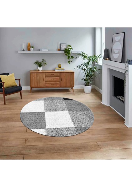 Dijital Baskılı Kaymaz Taban Yıkanabilir Yuvarlak Modern Mutfak Salon Halısı, V-Y-Modern-53-Gri,