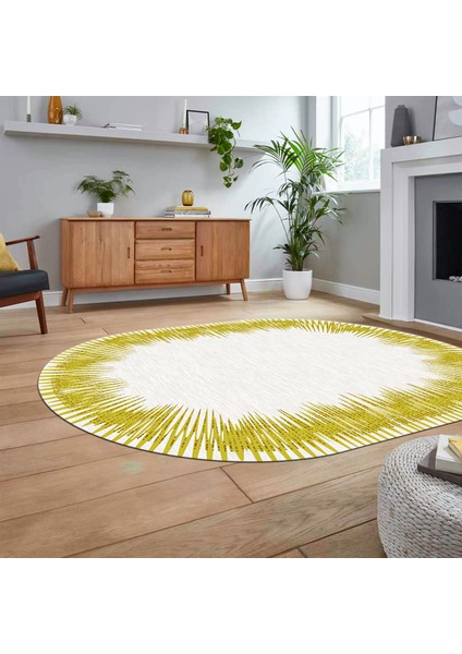 Dijital Baskılı Kaymaz Taban Yıkanabilir Oval Modern Yolluk Salon Halısı, V-O-Modern-48-Sarı,