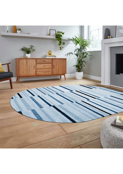 Dijital Baskılı Kaymaz Taban Yıkanabilir Oval Modern Yolluk Salon Halısı, V-O-Modern-74-Mavi, fiyatları