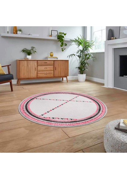 Dijital Baskılı Kaymaz Taban Yıkanabilir Yuvarlak Modern Mutfak Salon Halısı, V-Y-Modern-76-Pembe,