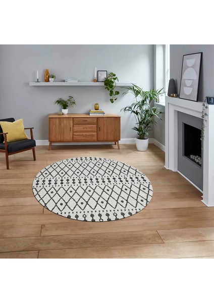 Dijital Baskılı Kaymaz Taban Yıkanabilir Yuvarlak Modern Mutfak Salon Halısı, V-Y-Modern-84-Gri,