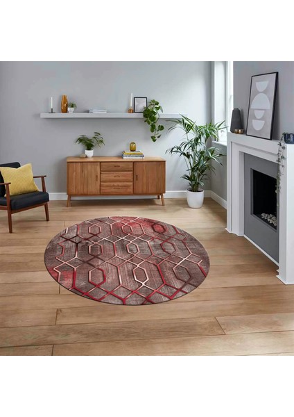 Dijital Baskılı Kaymaz Taban Yıkanabilir Yuvarlak Modern Mutfak Salon Halısı, V-Y-Modern-90-Pembe,