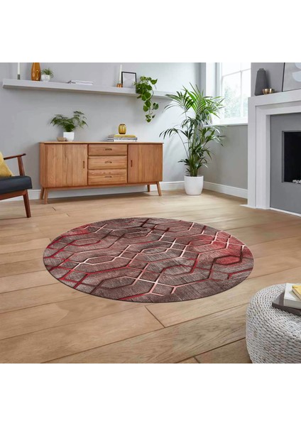 Dijital Baskılı Kaymaz Taban Yıkanabilir Yuvarlak Modern Mutfak Salon Halısı, V-Y-Modern-90-Pembe,