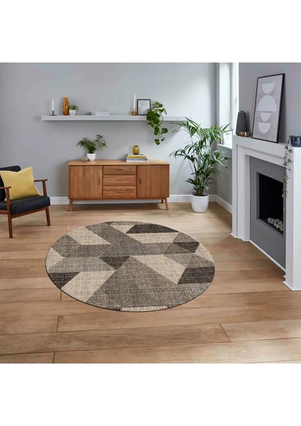 Dijital Baskılı Kaymaz Taban Yıkanabilir Yuvarlak Modern Mutfak Salon Halısı, V-Y-Modern-96-Bej,