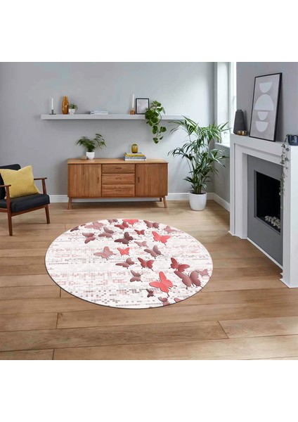 Dijital Baskılı Kaymaz Taban Yıkanabilir Yuvarlak Modern Mutfak Salon Halısı, V-Y-Modern-42-Pembe,