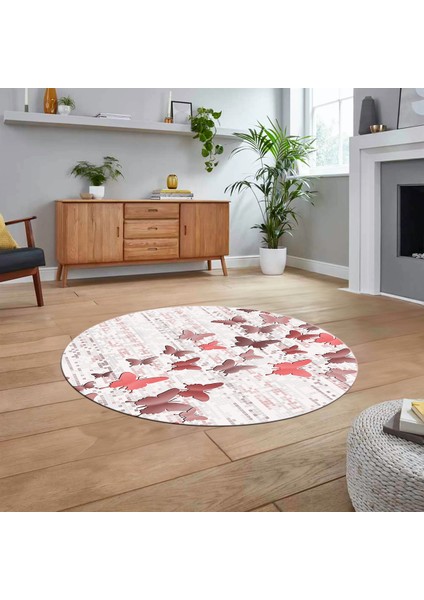 Dijital Baskılı Kaymaz Taban Yıkanabilir Yuvarlak Modern Mutfak Salon Halısı, V-Y-Modern-42-Pembe,