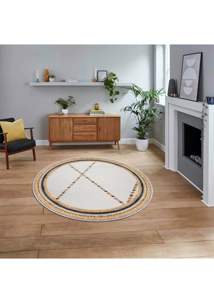 Dijital Baskılı Kaymaz Taban Yıkanabilir Yuvarlak Modern Mutfak Salon Halısı, V-Y-Modern-76-Kahve,