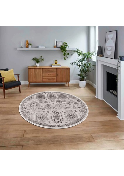 Dijital Baskılı Kaymaz Taban Yıkanabilir Yuvarlak Modern Mutfak Salon Halısı, V-Y-Modern-29-Gri,