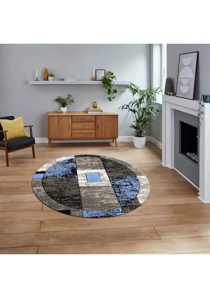 Dijital Baskılı Kaymaz Taban Yıkanabilir Yuvarlak Modern Mutfak Salon Halısı, V-Y-Modern-33-Mavi,