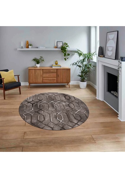 Dijital Baskılı Kaymaz Taban Yıkanabilir Yuvarlak Modern Mutfak Salon Halısı, V-Y-Modern-90-Vizon,