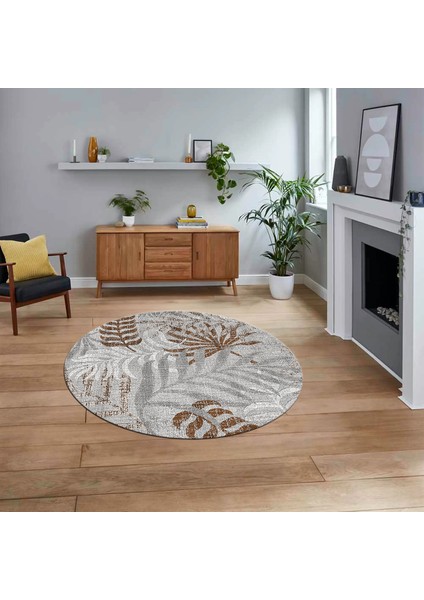Dijital Baskılı Kaymaz Taban Yıkanabilir Yuvarlak Modern Mutfak Salon Halısı, V-Y-Modern-95-Kahve,
