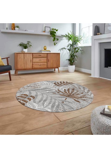 Dijital Baskılı Kaymaz Taban Yıkanabilir Yuvarlak Modern Mutfak Salon Halısı, V-Y-Modern-95-Kahve,