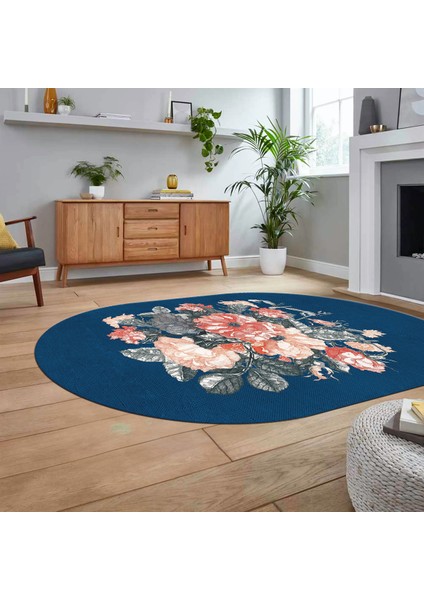 Dijital Baskılı Kaymaz Taban Yıkanabilir Oval Modern Yolluk Salon Halısı, V-O-Modern-35-Mavi, fiyatları