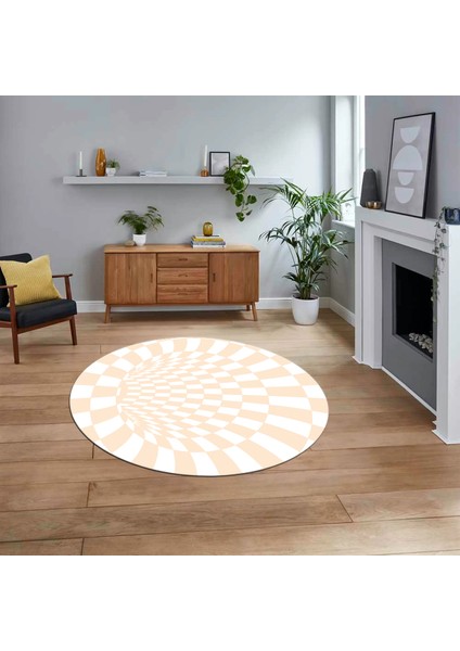 Dijital Baskılı Kaymaz Taban Yıkanabilir Yuvarlak Modern Mutfak Salon Halısı, V-Y-Modern-78-Krem,