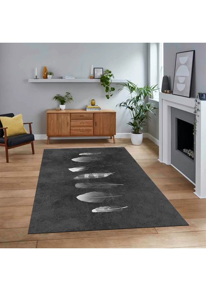 Dijital Baskılı Kaymaz Taban Yıkanabilir Modern Yolluk Mutfak Salon Halısı, V-MODERN-115-ANTRASİT,