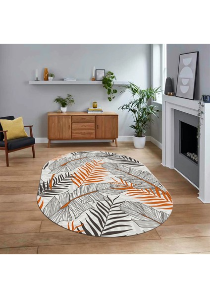 Dijital Baskılı Kaymaz Taban Yıkanabilir Oval Modern Yolluk Salon Halısı, V-O-Modern-98-Turuncu,