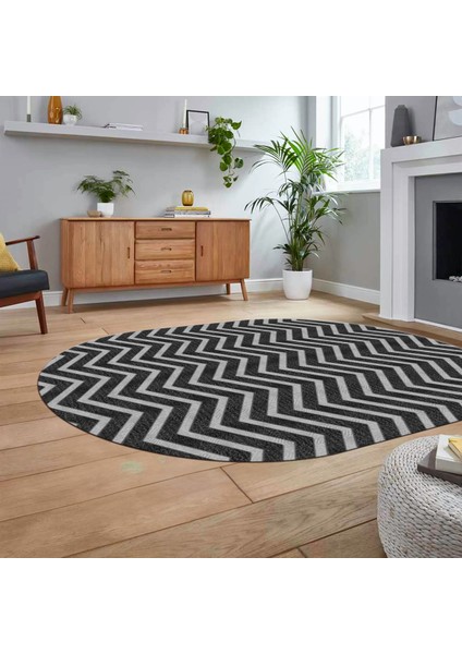Dijital Baskılı Kaymaz Taban Yıkanabilir Oval Modern Yolluk Salon Halısı, V-O-MODERN-102-ANTRASİT,