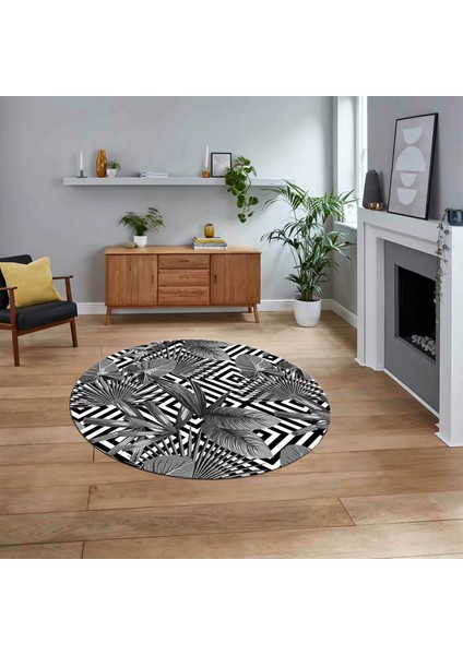 Dijital Baskılı Kaymaz Taban Yıkanabilir Yuvarlak Modern Mutfak Salon Halısı, V-Y-MODERN-100-GRİ,