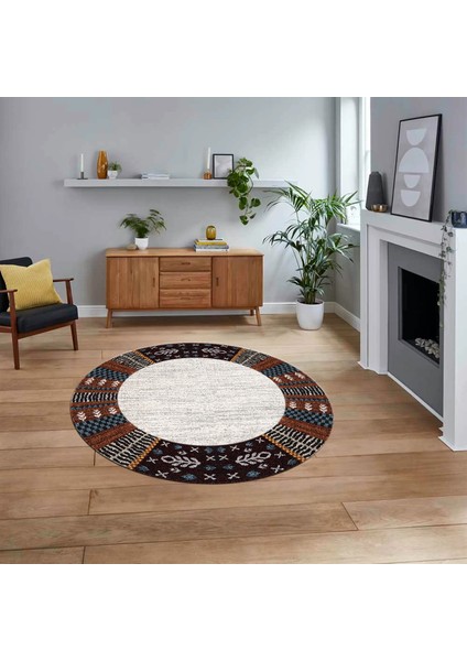 Dijital Baskılı Kaymaz Taban Yıkanabilir Yuvarlak Modern Mutfak Salon Halısı, V-Y-MODERN-119-RENKLİ,
