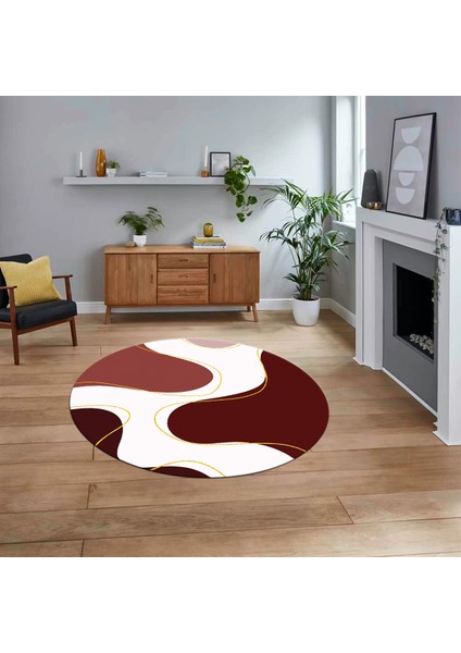 Dijital Baskılı Kaymaz Taban Yıkanabilir Yuvarlak Modern Mutfak Salon Halısı, V-Y-MODERN-120-BORDO,