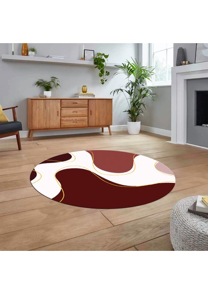 Dijital Baskılı Kaymaz Taban Yıkanabilir Yuvarlak Modern Mutfak Salon Halısı, V-Y-MODERN-120-BORDO,