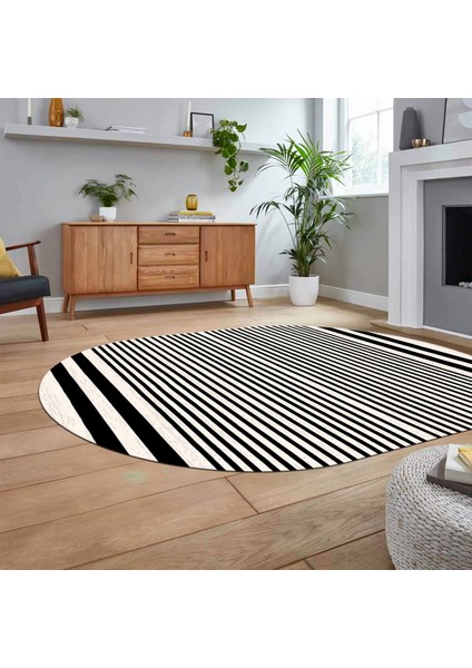 Dijital Baskılı Kaymaz Taban Yıkanabilir Oval Modern Yolluk Salon Halısı, V-O-Modern-63-Siyah, fiyatları