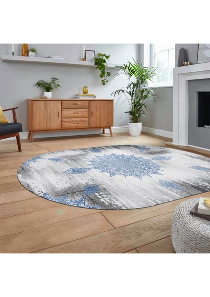 Dijital Baskılı Kaymaz Taban Yıkanabilir Oval Modern Yolluk Salon Halısı, V-O-Modern-06-Mavi, fiyatları