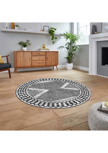 Dijital Baskılı Kaymaz Taban Yıkanabilir Yuvarlak Modern Mutfak Salon Halısı, V-Y-Modern-07-Antrast,