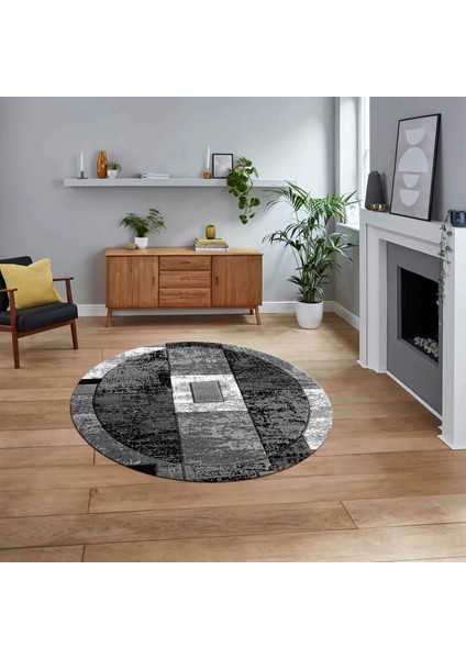 Dijital Baskılı Kaymaz Taban Yıkanabilir Yuvarlak Modern Mutfak Salon Halısı, V-Y-Modern-33-Gri,