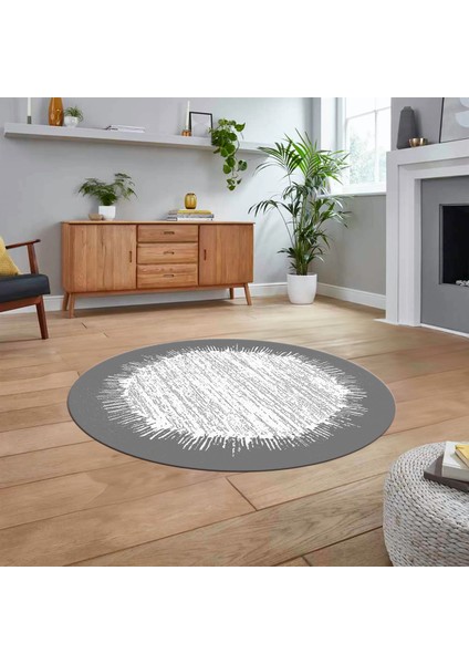 Dijital Baskılı Kaymaz Taban Yıkanabilir Yuvarlak Modern Mutfak Salon Halısı, V-Y-Modern-43-Gri,