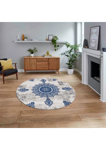 Dijital Baskılı Kaymaz Taban Yıkanabilir Yuvarlak Modern Mutfak Salon Halısı, V-Y-Modern-45-Mavi,