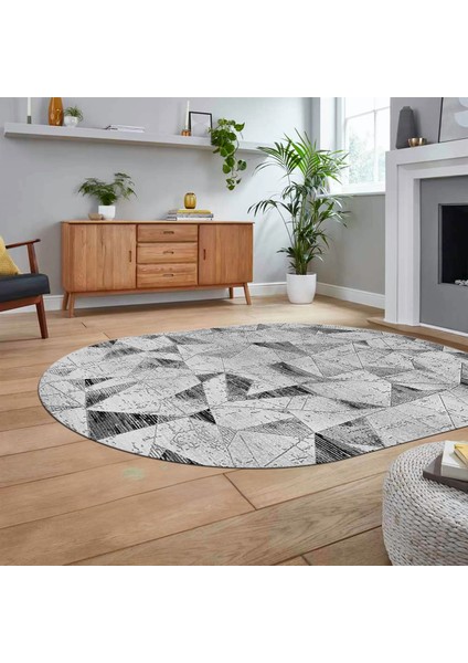 Dijital Baskılı Kaymaz Taban Yıkanabilir Oval Modern Yolluk Salon Halısı, V-O-Modern-82-Gri, fiyatları