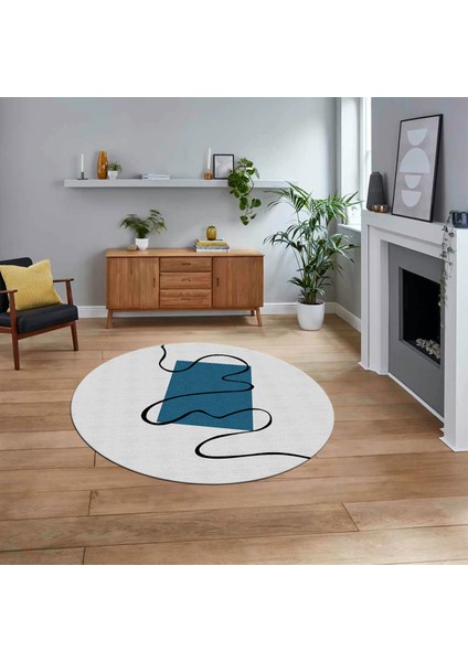 Dijital Baskılı Kaymaz Taban Yıkanabilir Yuvarlak Modern Mutfak Salon Halısı, V-Y-Modern-61-Mavi,