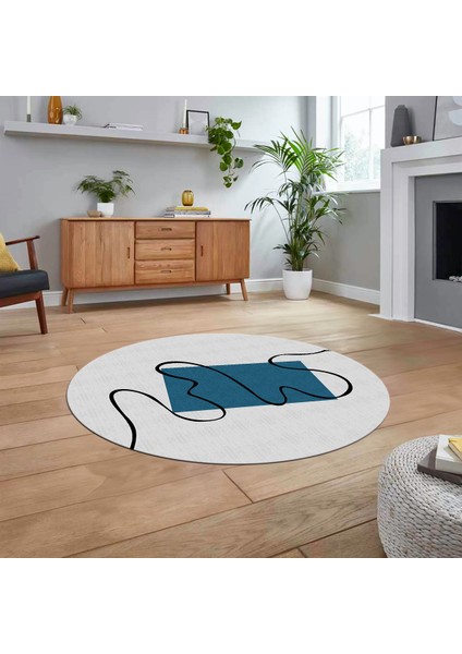 Dijital Baskılı Kaymaz Taban Yıkanabilir Yuvarlak Modern Mutfak Salon Halısı, V-Y-Modern-61-Mavi, fiyatları