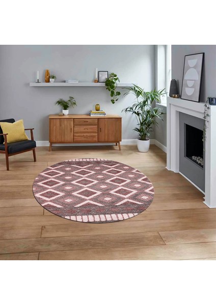 Dijital Baskılı Kaymaz Taban Yıkanabilir Yuvarlak Modern Mutfak Salon Halısı, V-Y-Modern-69-Bordo,