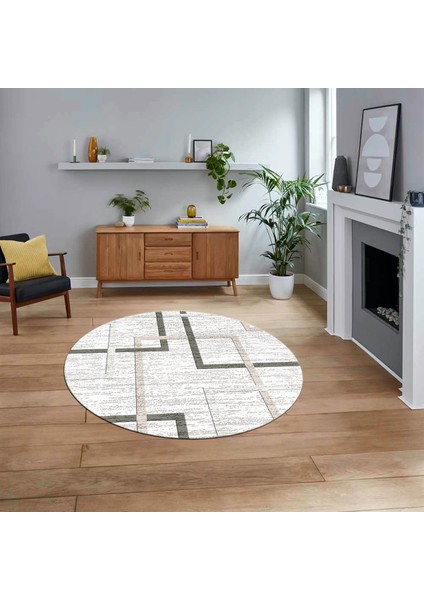 Dijital Baskılı Kaymaz Taban Yıkanabilir Yuvarlak Modern Mutfak Salon Halısı, V-Y-Modern-80-Krem,