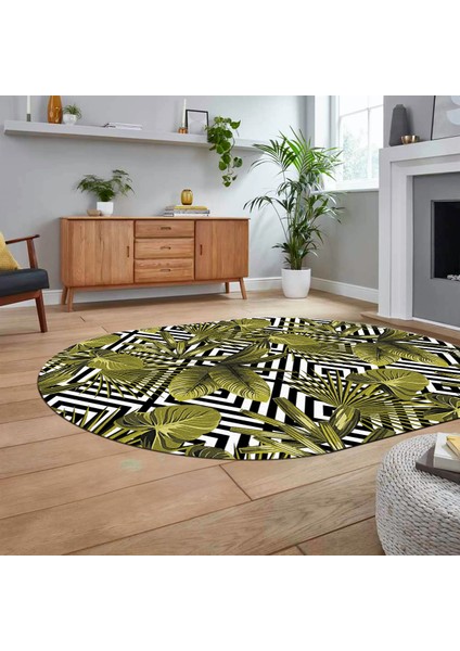 Dijital Baskılı Kaymaz Taban Yıkanabilir Oval Modern Yolluk Salon Halısı, V-O-MODERN-100-SARI, fiyatları