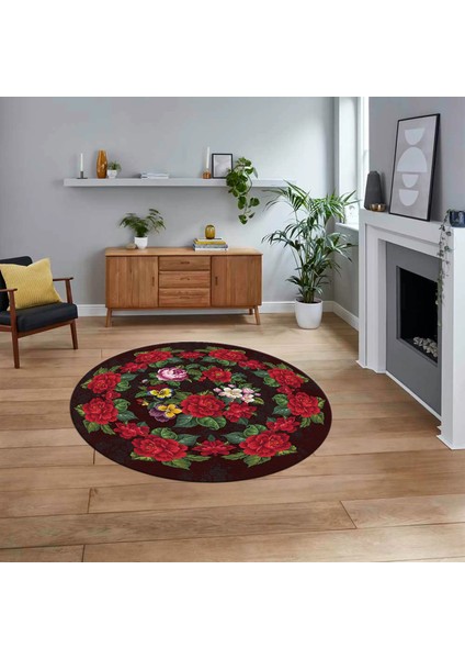 Dijital Baskılı Kaymaz Taban Yıkanabilir Yuvarlak Modern Mutfak Salon Halısı, V-Y-Modern-21-Bordo,